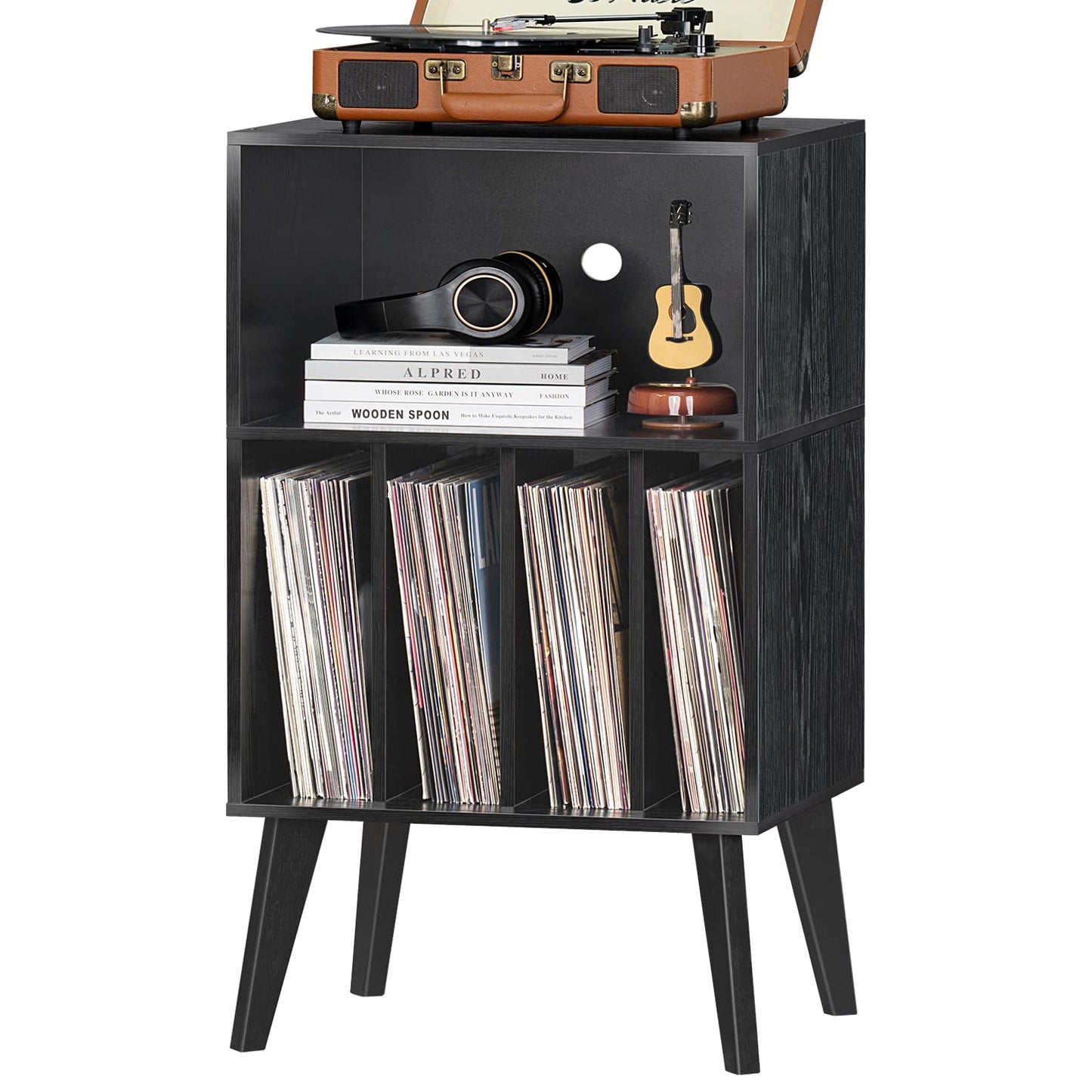 Lerliuo Record Player Stand, Black Turntable Stand Holds up to 160 Albums