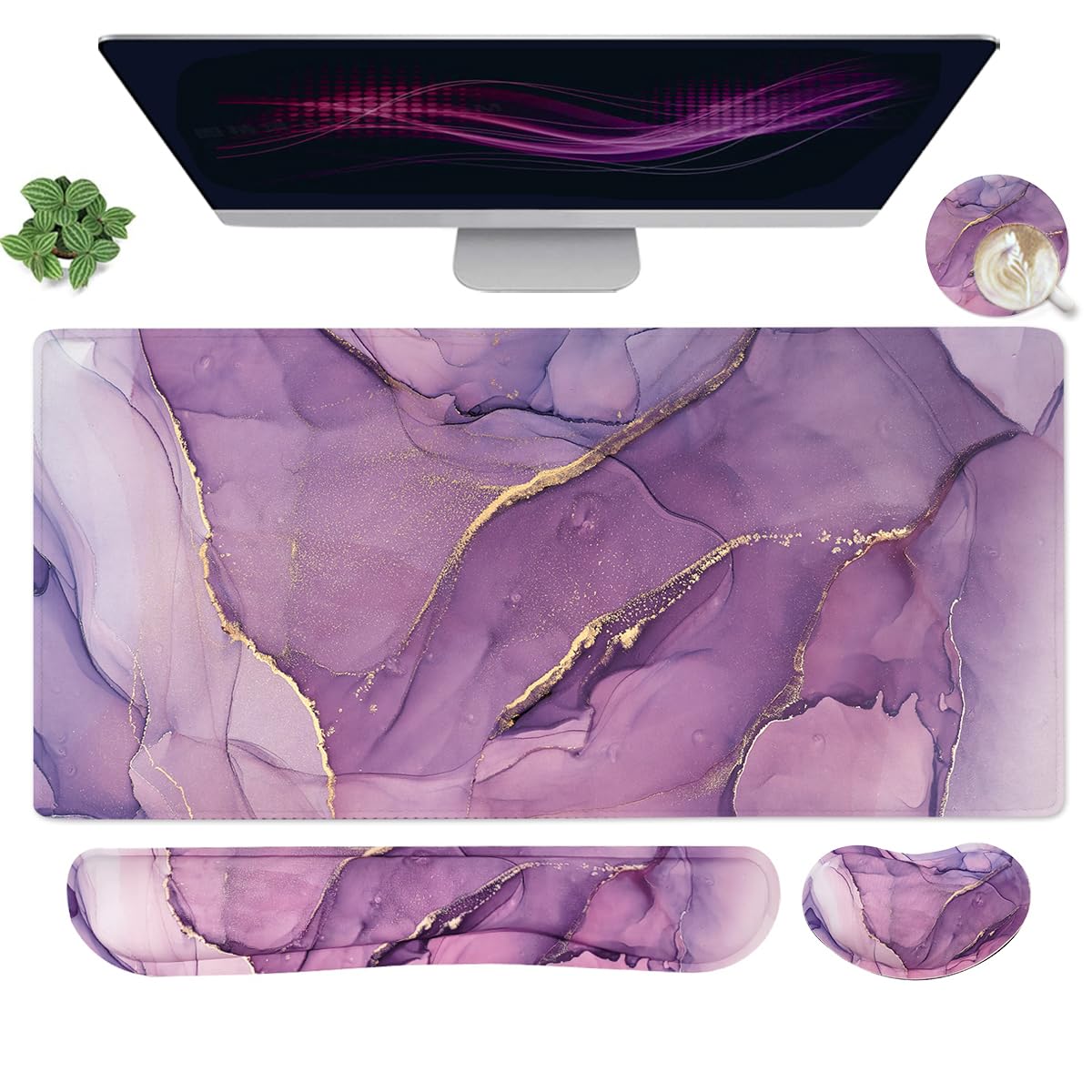 Topographic Large Mouse Pad and Keyboard Wrist Rest, Desk Pad for Keyboard and Mouse, 4-in-1 Large Gaming Mouse Pad with Wrist Support, Non-Slip Desk Mat for Home Office Study Game-Topographic Contour