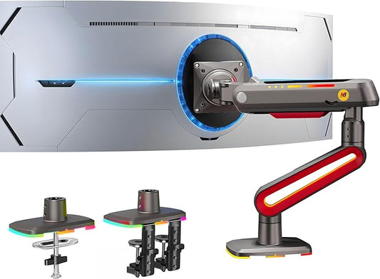 RGB Gaming Monitor-arm for Flat/Ultrawide/Curved Monitors 32 to 60 inch, Heavy Duty Stand Load up to 20 kg, VESA 75/100 mm Monitor-Mount L60