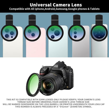 52MM Variable ND2-32 Filter for Phone, Multi-Coating Clip-On Variable Neutral Density Lens Kit, Compatible with iPhone 16/15/14/13 Pro Max, Samsung Galaxy, Google Pixel and Other Smartphone