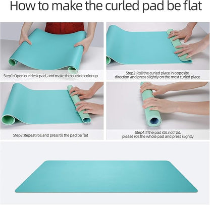 YSAGi Desk Pad, Desk Mat, 31.5" x 15.7" Laptop Leather Desk Pad Protector, Large Leather Desk Blotter for Keyboard and Mouse, Waterproof Desk Writing Pad for Office(Calamine Blue+Cobalt Green)