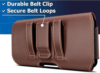 DeBin Case for Galaxy S25 Ultra, S24 Ultra 5G, S24 FE, S23 Ultra, S22 Ultra, S21 Ultra, Note 20 Ultra - Cell Phone Belt Holster with Clip Carrying Pouch Holder Cover Brown