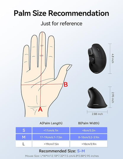 TECKNET Ergonomic Mouse, Rechargeable Wireless Bluetooth Mouse (BT 5.0/5.0+2.4G), Vertical Mouse with Volume Knob, Quiet Clicks, Cordless Mice 6 Adjustable DPI with USB A Receiver, Wide Compatibility