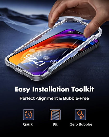 UNBREAKcable 2-Pack Screen Protector for iPhone 15 Pro, Double Shatterproof Tempered Glass [Easy Installation Frame] [9H Hardness] [99.99% HD Clear] [Case Friendly] for iPhone 6.1 inch