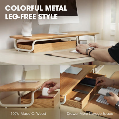 Fenge Solid Wood Monitor Stand with Large Drawer, Oak