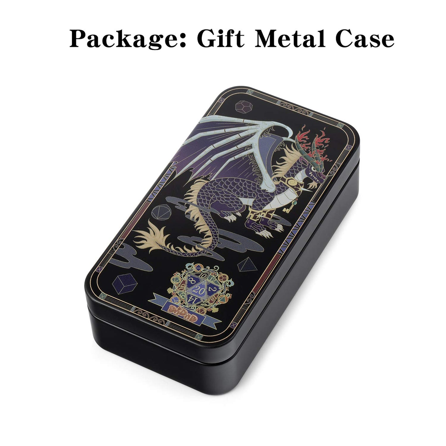 DnDnD Ancient Design Dice, 7PCS Brass DND Metal Dice with Metal Box for Table Games Dungeons and Dragons D&D