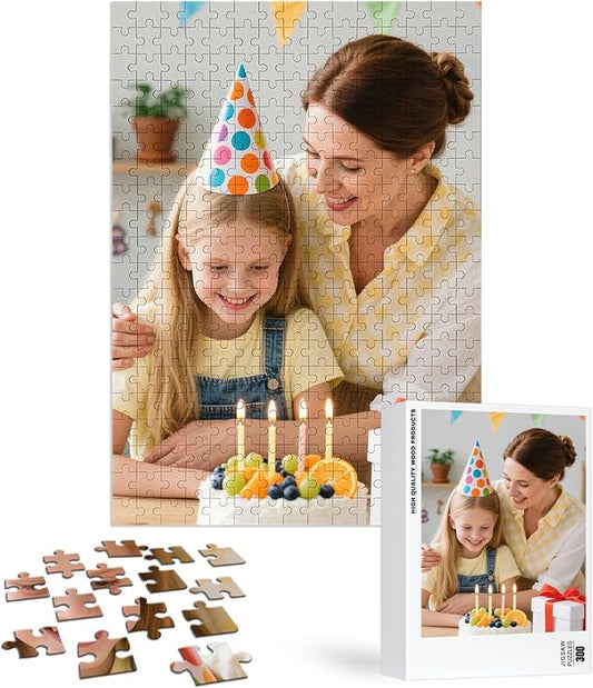 Custom Puzzle, Customize Puzzles from Photos with 120/200/300/500/1000/1500 Pieces, Personalized Wooden Jigsaw Puzzle Gifts for Family, Adults,Valentine's Day (300 Pieces, Vertical)