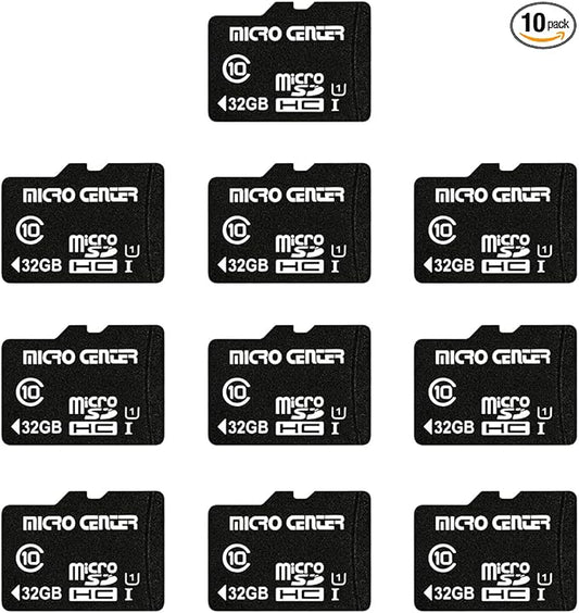 Micro Center 32GB Class 10 MicroSDHC Flash Memory Card 10 Pack with Adapter for Mobile Device Storage Phone, Tablet, Drone & Full HD Video Recording - 80MB/s UHS-I, C10, U1 (10 Pack)