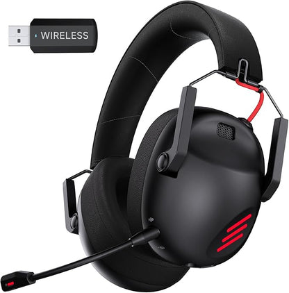 Wireless Gaming Headset for PS5, PS4, PC, NES, Bluetooth 5.3 Gaming Headsets Wireless with Noise Canceling Microphone, Gamer Headphones for Nintendo Switch, 50H Battery - Black