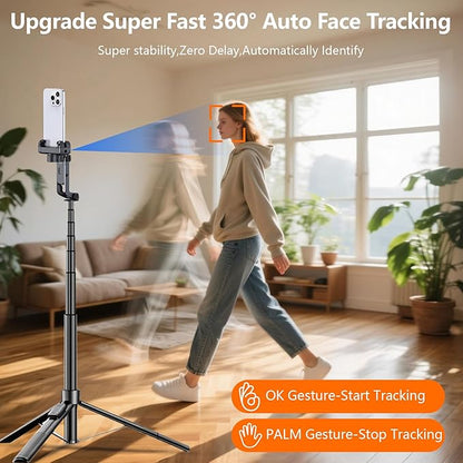 71" Tripod for iPhone with Light, Auto Face Tracking Selfie Stick Tripod, Upgrade Strong Gimbal Stabilizer 360 Rotation with Remote for Content Creator Vlog Live Streaming Video Record Tiktok YouTube