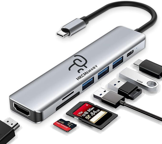 USB C Hub 7 in 1 Adapter, 4K HDMI, 100W PD, 3 USB-A, SD/TF Card Reader, USB C Docking Station for MacBook Pro/Air, Dell XPS, HP, Lenovo Thinkpad, ASUS