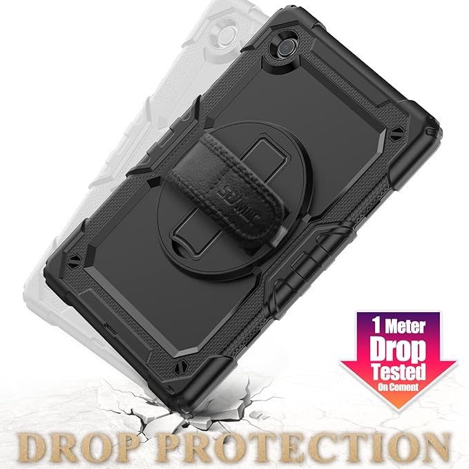 SEYMAC stock Case for Samsung Galaxy Tab A9+ Plus 11'', Full-Body Drop Protection Case with Screen Protector Pencil Holder [360° Rotating Hand Strap] &Stand, Black