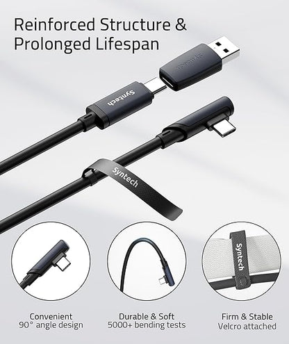 Syntech Link Cable 20FT Compatible with Oculus/Meta Quest 3/Quest 3S/Quest2/Pro/Pico 4 and PC/SteamVR, Upgraded Type C with USB 3.0 Adapter, High Speed Data Transfer Cord for VR Headset, Black