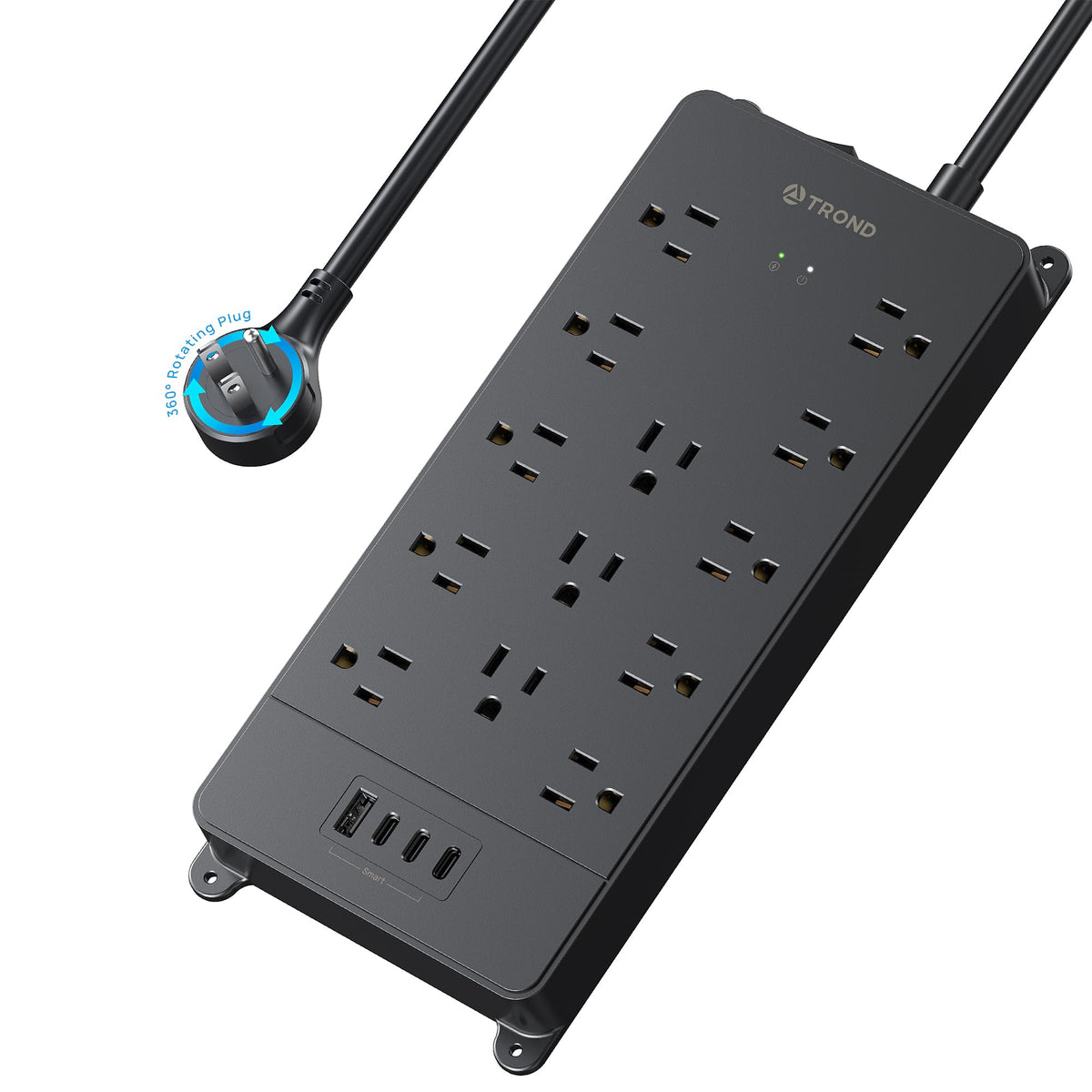 TROND Power Strip Surge Protector 10ft Cord, 4000J, 4 USB, ETL Listed,Black