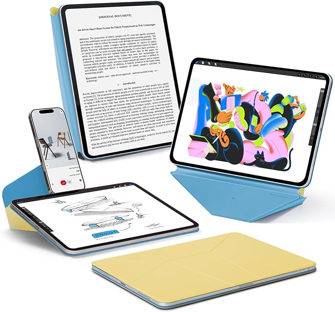 MOFT Dynamic Folio Case for iPad Pro 12.9 -inch (6th/5th/4th Generation, 2022/2021/2020), Silm Magnetic Stand Case with 20+ Viewing Angles, Auto Wake/Sleep, Ultra Thin, Panna Cotta x Faded Jeans