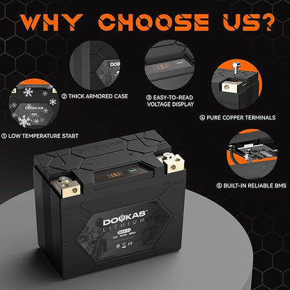 DKL30 800A LiFePO4 Motorcycle Lithium Battery, 12V 8Ah Powersports Battery, Compatible Jet Ski, Quad, Lawn Mower, Scooter, Generator Battery, Snowmobile