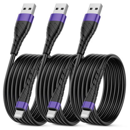 OIITH MFi Certified for iPhone Charger Cable 3 Pack 10 Ft, Extra Long for Lightning Charging Cord, Fast 2.4A for iPhone USB Cord Compatible with iPhone12/11/XS/Max/XR/X/8/8P/7P/6/iPad - Purple