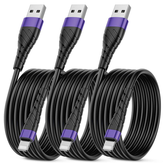 OIITH MFi Certified for iPhone Charger Cable 3 Pack 10 Ft, Extra Long for Lightning Charging Cord, Fast 2.4A for iPhone USB Cord Compatible with iPhone12/11/XS/Max/XR/X/8/8P/7P/6/iPad - Purple