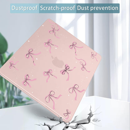 May Chen Case for MacBook Air 13/13.6 inch M5 A3449 M4 A3240 M3 A3113 M2 A2681, 2026 2025 2024-2022, Plastic Hard Shell with Keyboard Cover & Screec Protector, Chalk Pink Bow