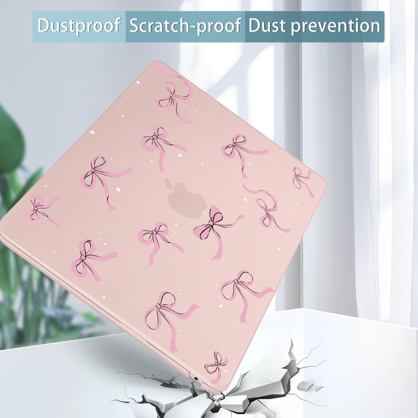 May Chen Case for MacBook Air 13/13.6 inch M5 A3449 M4 A3240 M3 A3113 M2 A2681, 2026 2025 2024-2022, Plastic Hard Shell with Keyboard Cover & Screec Protector, Chalk Pink Bow