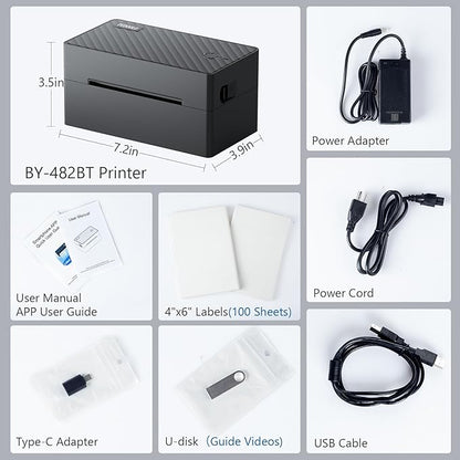 Label Printer, 4x6 Shipping Label Thermal Printer for Packages, Bluetooth Conection and Compatible with Android. iPhone.Windows, Mac, Chromebook, Amazon, Ebay, UPS.USPS, FedEx, Shopify