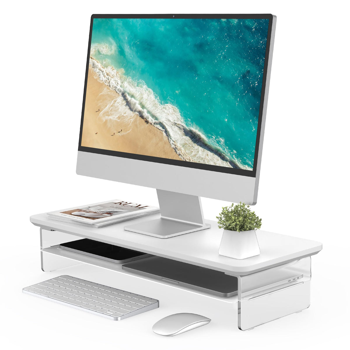 Fenge 42.5" Dual Monitor Stand with Clear Acrylic Legs, Black