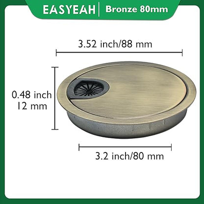 2 Pcs Desk Grommet 3-1/8" / 80 mm, Desk Cord Hole Cover, Cable Grommet Metal Zinc Alloy Materilal, Desk Hole Grommet for Home & Office Pc, Detachable Cable Cord Organizer-Bronze