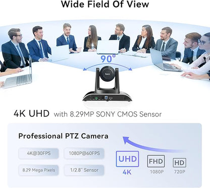 Tenveo UHD 4K PTZ Conference Room Camera 12X Optical Zoom USB3.0/HDMI Wide View Angle, 4K PTZ Camera for Video Conference Church Services Worship Events, Zoom/OBS/YouTube Live Streaming