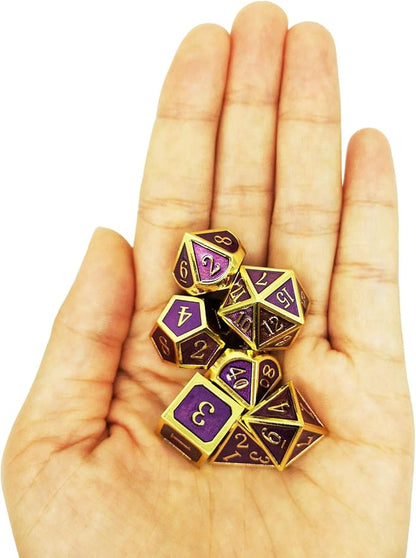 Haxtec D&D Metal Dice Set Gold Purple DND Dice Compatible with Dungeons and Dragons Gifts RPG Roleplaying Dice