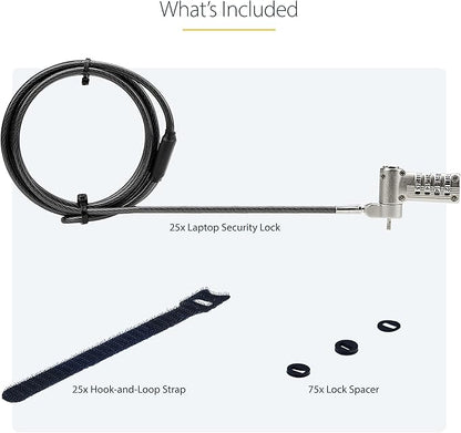 StarTech.com 25-Pack Universal Laptop Lock 6.6ft (2m), Serialized Security Cable, Compatible with Noble Wedge/Nano/K-Slot, TAA