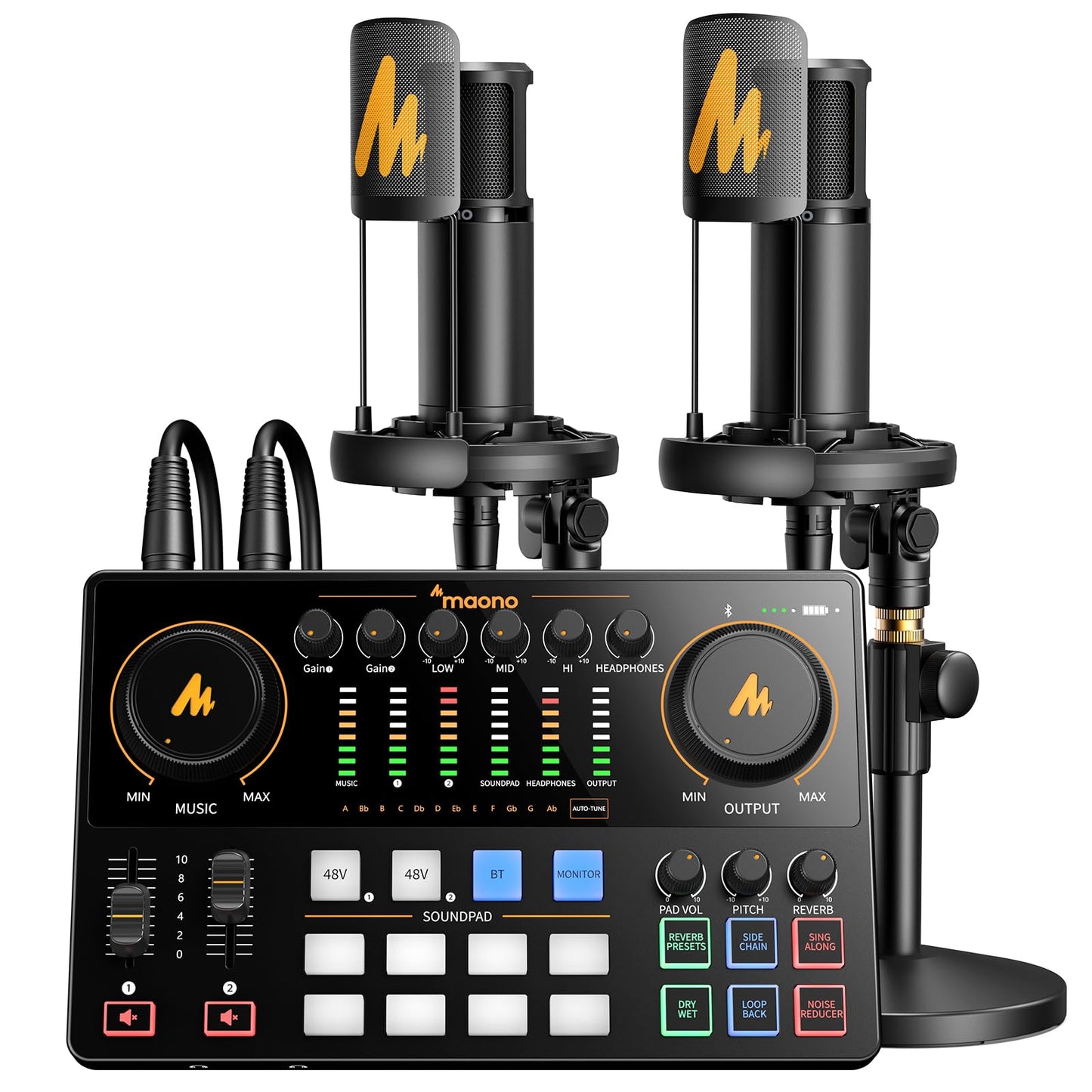 MAONO E2 Gen2B Podcast Equipment Bundle for 2, Dual XLR Condenser Mic Mixer