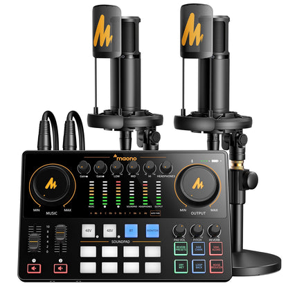 MAONO E2 Gen2B Podcast Equipment Bundle for 2, Dual XLR Condenser Mic Mixer