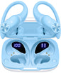 PocBuds Bluetooth Headphones Wireless Earbuds 80hrs Playtime Wireless Charging Case Digital Display Sports Ear Buds with Earhook Deep Bass IPX7 Waterproof Over-Ear Earphones for TV Phone Laptop Blue