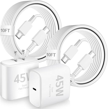 45W USB C Charger for Samsung Charger Fast Charging,Super Fast Android Phone Charger,2Pack Type C Chargers Block Long 10FT Type C Charging Cable for SamsungGalaxy S25 Ultra/S25/S24+/S23/S22+/S21/S20