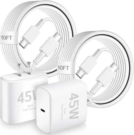 45W USB C Charger for Samsung Charger Fast Charging,Super Fast Android Phone Charger,2Pack Type C Chargers Block Long 10FT Type C Charging Cable for SamsungGalaxy S25 Ultra/S25/S24+/S23/S22+/S21/S20