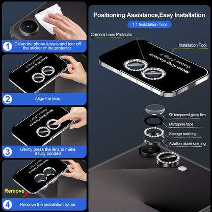 Avocase for Samsung Galaxy Z Flip 7 Camera Lens Protector, Individual Metal Ring Tempered Glass Lens Cover, [Strong Adsorption] Scratch Resistant Ultra-Thin HD Clear Lens Cover, 1 Set-Black Diamond