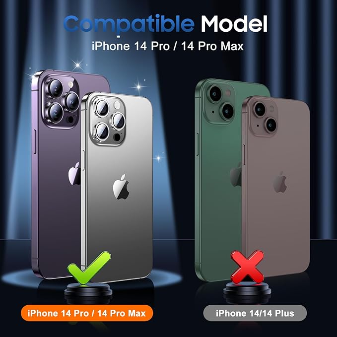 UniqueMe 3 Packs Compatible for iPhone 14 Pro Max/iPhone 14 Pro Camera Lens Protector Acrylic [Not Glass],[Case Friendly][Scratch-Resistant][Night Shooting Mode]-Glitter Silver