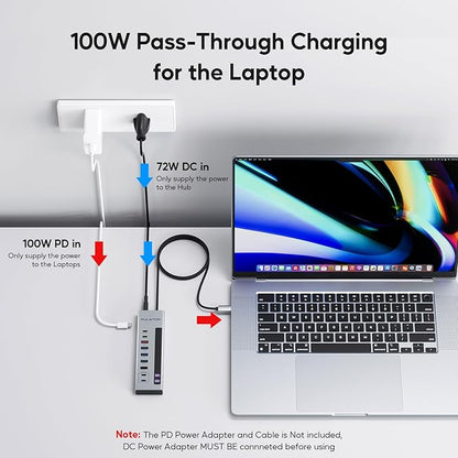 Powered USB C Hub, 10-in-1 USB 3.2 Data Hub with 3 x USB A/C 10Gbps, 3 x USBA 5Gbps, USB A 2.0, 100W PD-in, 2 x 24/45W Type-C Charging Ports (72W Adapter Included)