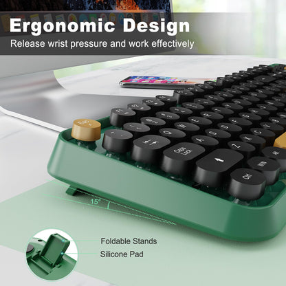 Green Wireless Keyboard and Mouse Combo,Typewriter Keyboard with Round Keys,2.4G Wireless Full Size Colorful Keyboard with Number Pad for Computer Laptop and Desktop
