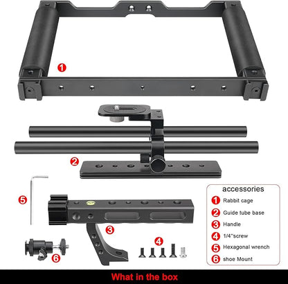 Universal Aluminum Alloy DSLR Mirrorless Camera Camcorder Stabilizer Extension Cage Mount for Mic Monitor Light, Movie Making Rig YouTube Tiktok Vlogging Video Kit w/Phone Holder for Canon Sony Nikon