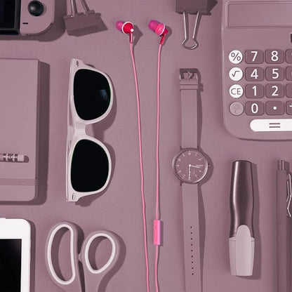 Panasonic ErgoFit Wired Earbuds With Microphone, 3.5mm Jack Wired Headphones with Mic and Call Controller, Ergonomic Custom-Fit Earpieces (S/M/L), for Phones and Laptops - RP-TCM125-P (Pink)