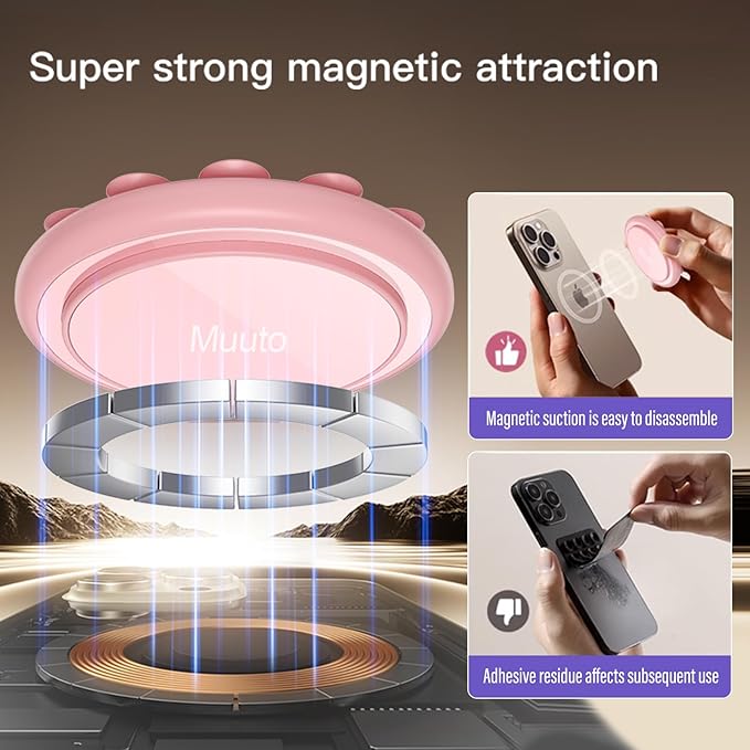 Muuto Silicone Suction Phone Case Mount,Octo Cup Buddy Sticky Phone Grip for Magsafe,Phone Sticky Grip for iPhone,Sticky Grippy Holder Portable and Detachable, Hands-Free for Selfies and Videos