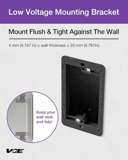VCE Low Voltage Mounting Bracket (1 Gang, 5 Pack) for Single Gang Wall Plate, Telephone Wires, Network Cables, HDMI, Coaxial, Speaker Cables, Black
