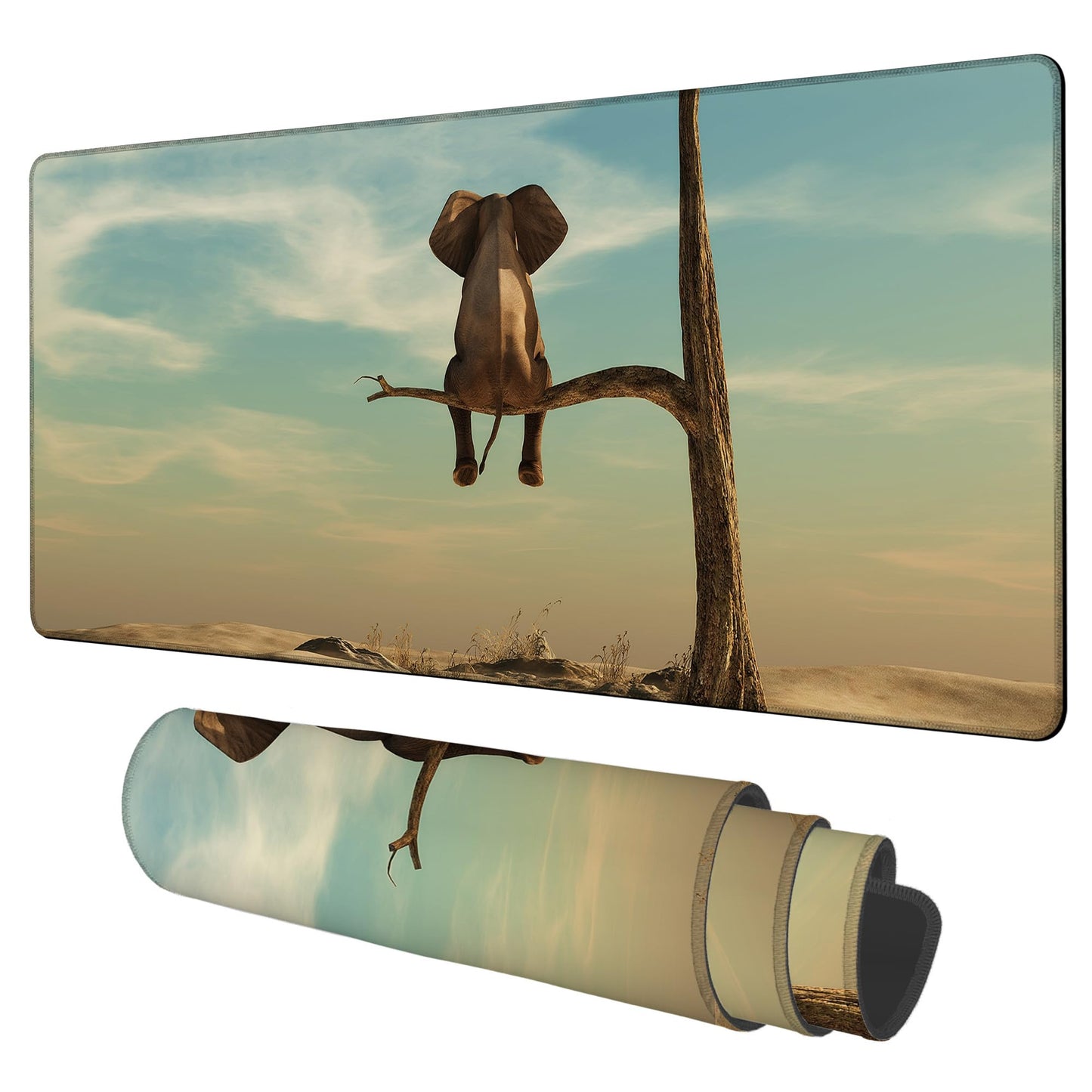 NITAHHHY A Elephant Gaming Mouse Pad 3mm Thick Stitched Edge Waterproof Non-Slip Large Computer Keyboard Mouse Mat,Suitable for Office Entertainment Decorative Desk Pad 35.4 x 15.7 Inches