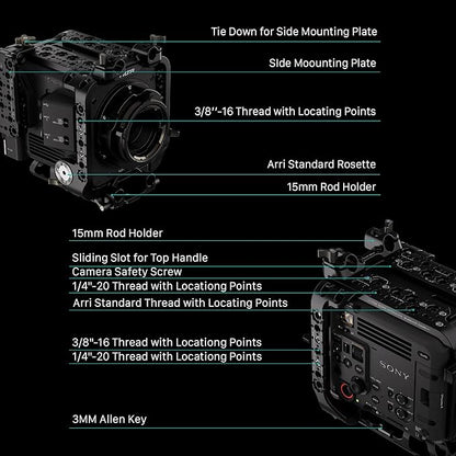 Tilta Camera Cage Compatible with Sony BURANO | Arri Rosettes, 1/4"-20 and 3/8"-16 Threads | w/Top Handle, Left/Right Side Arm, Battery Plate (Full Camera Cage Plus)