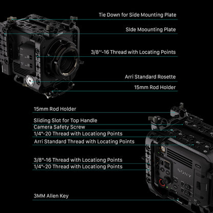 Tilta Camera Cage Compatible with Sony BURANO | Arri Rosettes, 1/4"-20 and 3/8"-16 Threads | w/Top Handle, Left/Right Side Arm, Battery Plate (Advanced Kit - V Mount)