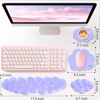 Sushret Cloud Wrist Rest for Computer Keyboard and Mouse Pad Set, Purple