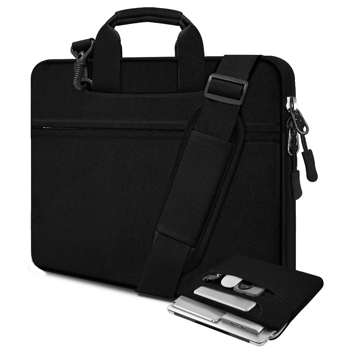 Laptop Case 15.6 inch Shoulder Bag, Durable Shockproof Protective Computer Carrying Briefcase with Multi-Pockets and Strap Compatible with Most 15.6 inch Notebooks,Black