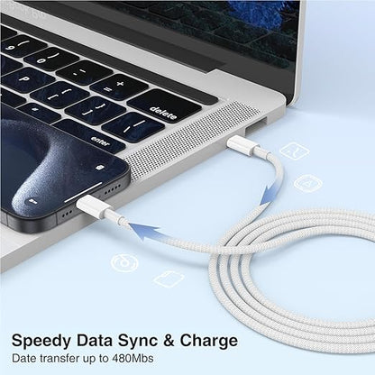 2-Pack Grey 10FT 60W USB C to USB C Cable, Type C to Type C Cable,Fast Charging Cable for iPhone 16 15 Pro Plus Pro Max，for Galaxy S24 S23, for iPad Pro/Air, for MacBook Pro/Air and More
