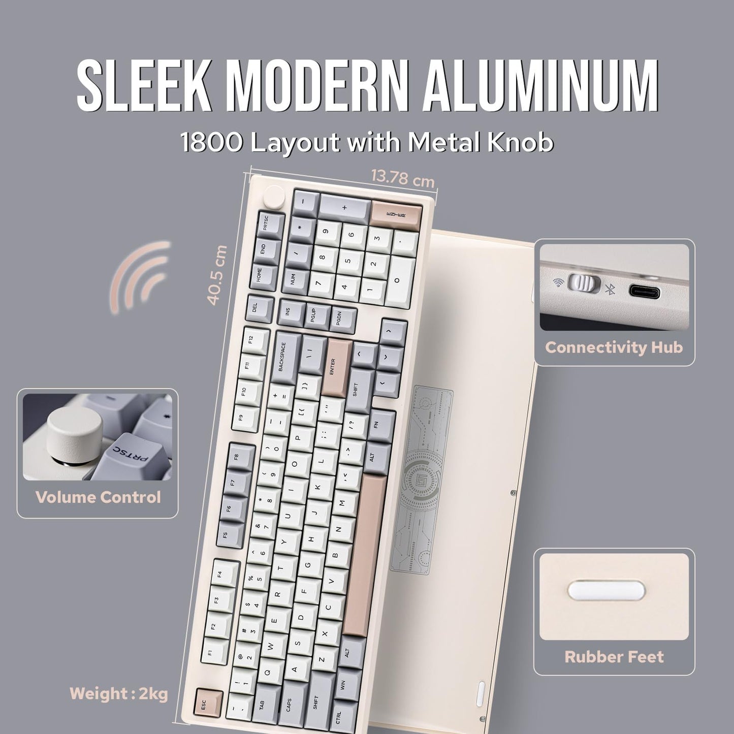 EPOMAKER Galaxy100 QMK/VIA Wireless Gaming Keyboard, Aluminum Shell, BT/2.4Ghz/USB-C, Pre-Lubed Hot-Swappable Linear Switches, NKRO, RGB Backlit (Creamy White, Marble White Switch)